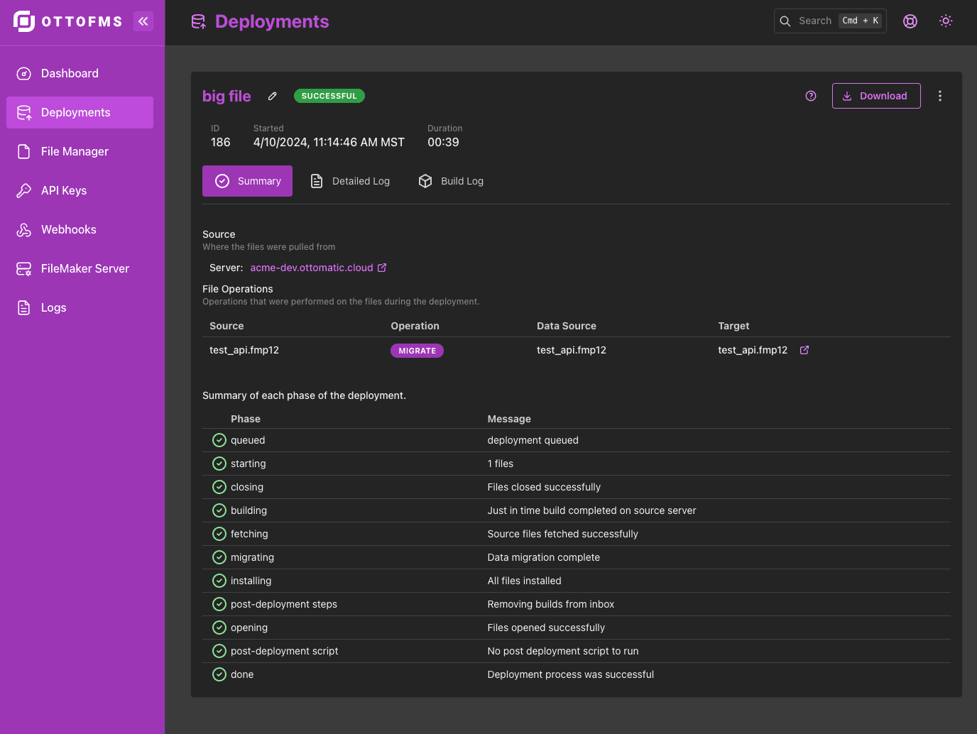 Deployment Details Page